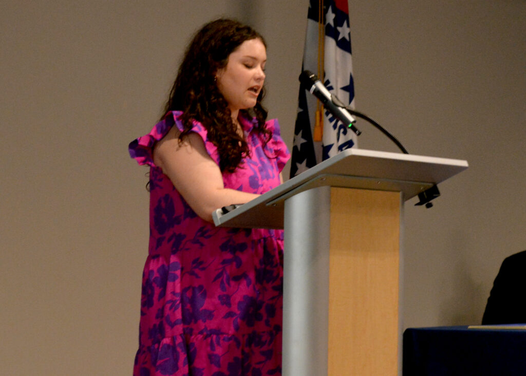 Senior student Maddox Jessup speaks during the ASMSA 2025 Honors Convocation awards ceremony